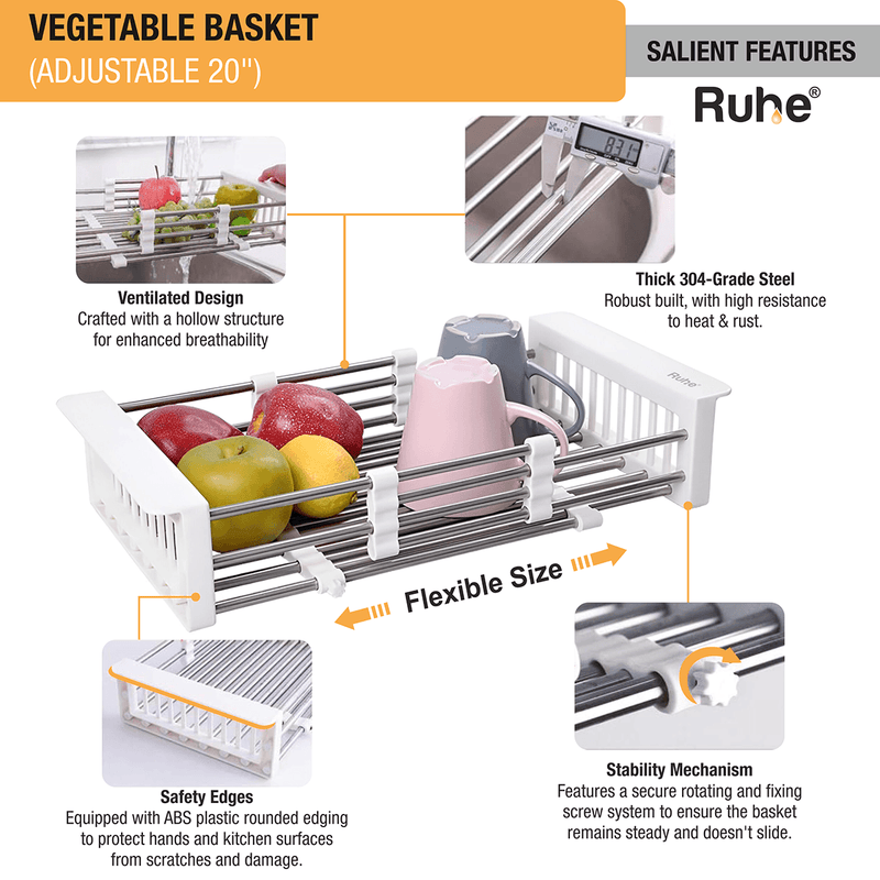 Adjustable Vegetable Basket/Strainer (20 Inches) - by Ruhe