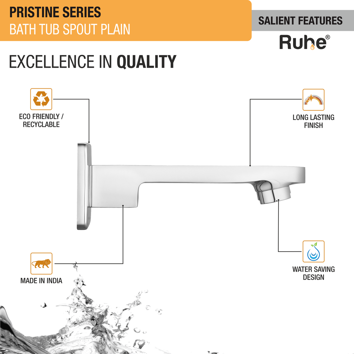 Pristine BathTub Plain Spout Brass Faucet features