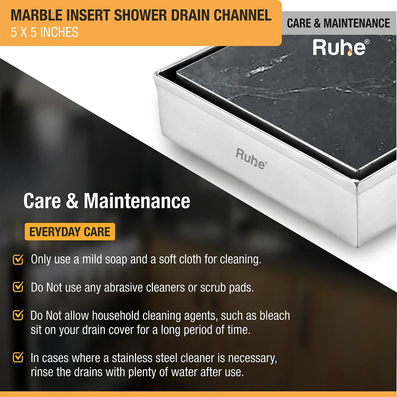 Marble-Insert Shower Drain Channel (5 x 5 Inches)