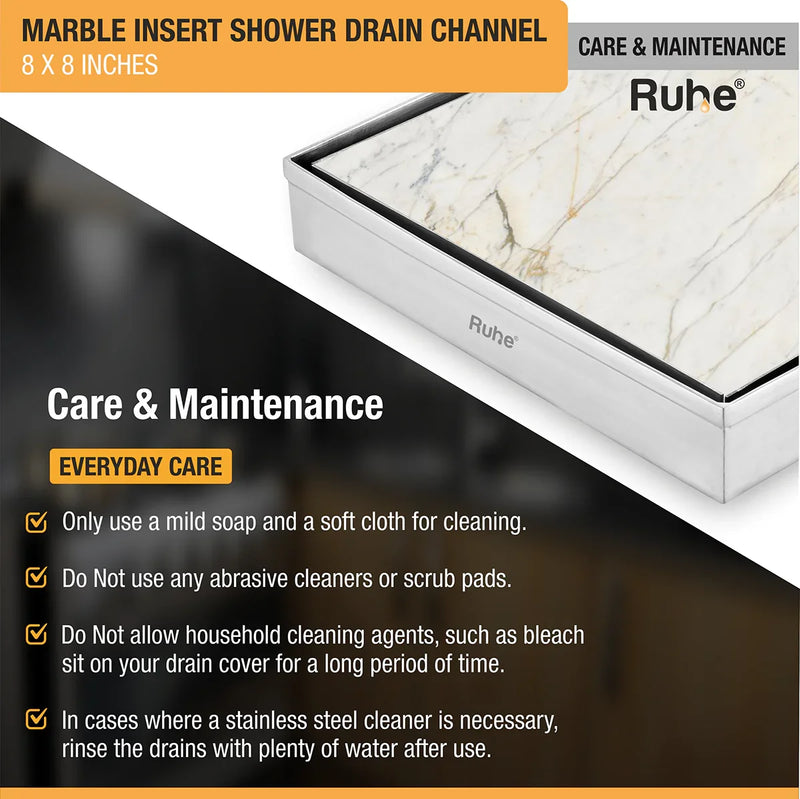 Marble-Insert Shower Drain Channel (8 x 8 Inches)