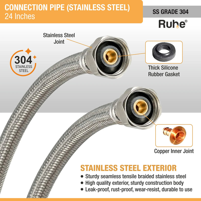 Geyser Connection Pipe 304 Grade SS 24" (Pack of 2) - by Ruhe