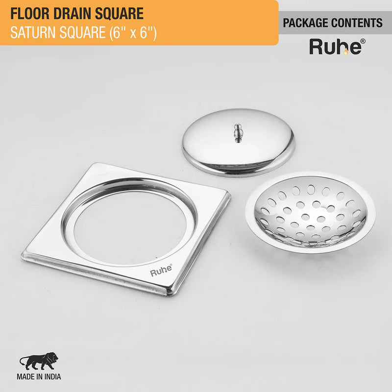Saturn Square Floor Drain (6 x 6 Inches) with Lid - by Ruhe