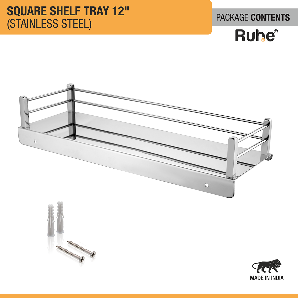 Square Stainless Steel Shelf Tray (12 Inches) - by Ruhe®