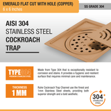 Emerald Square Flat Cut Floor Drain in Antique Copper PVD Coating (6 x 6 Inches) with Hole stainless steel