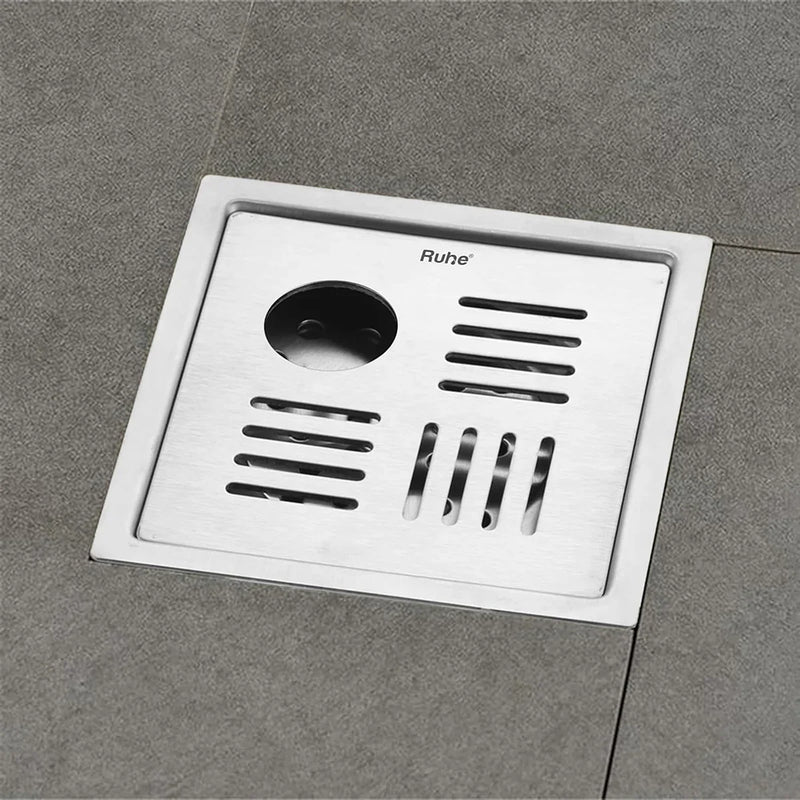 Pluto Square Premium Floor Drain (5 x 5 Inches) with Hole - by Ruhe