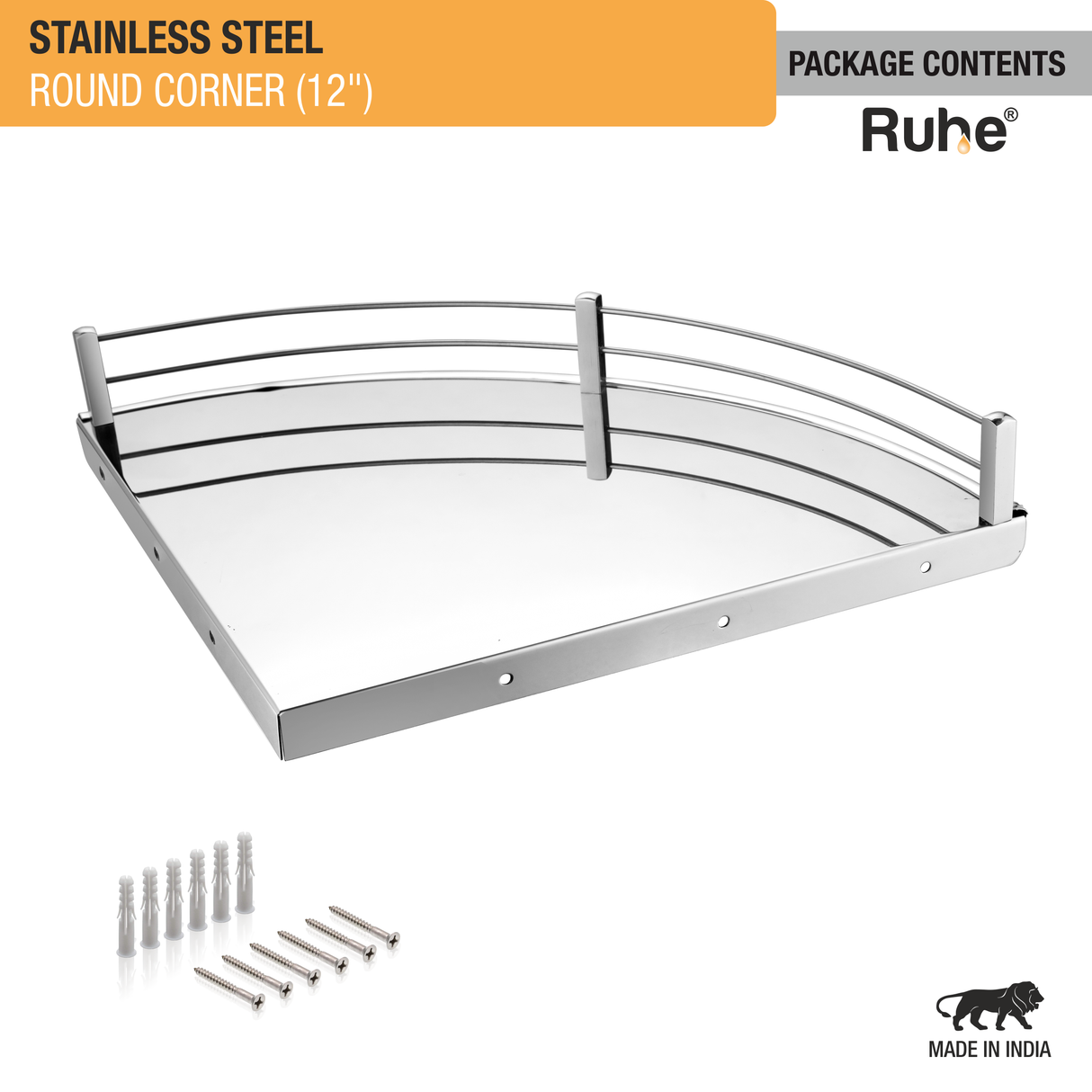 Round Stainless Steel Corner Shelf Tray (12 Inches) - by Ruhe®