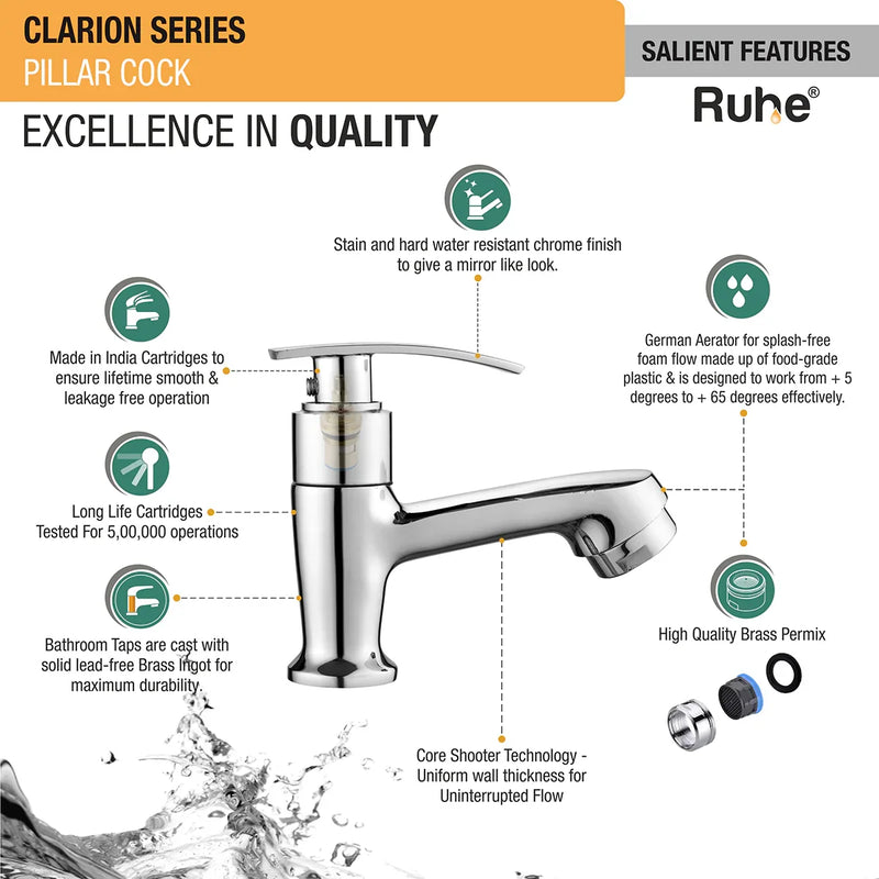 Clarion Wash Basin Pillar Tap - by Ruhe