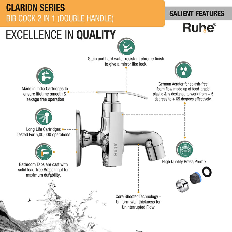 Clarion Two Way Bib Tap (Double Handle) - by Ruhe