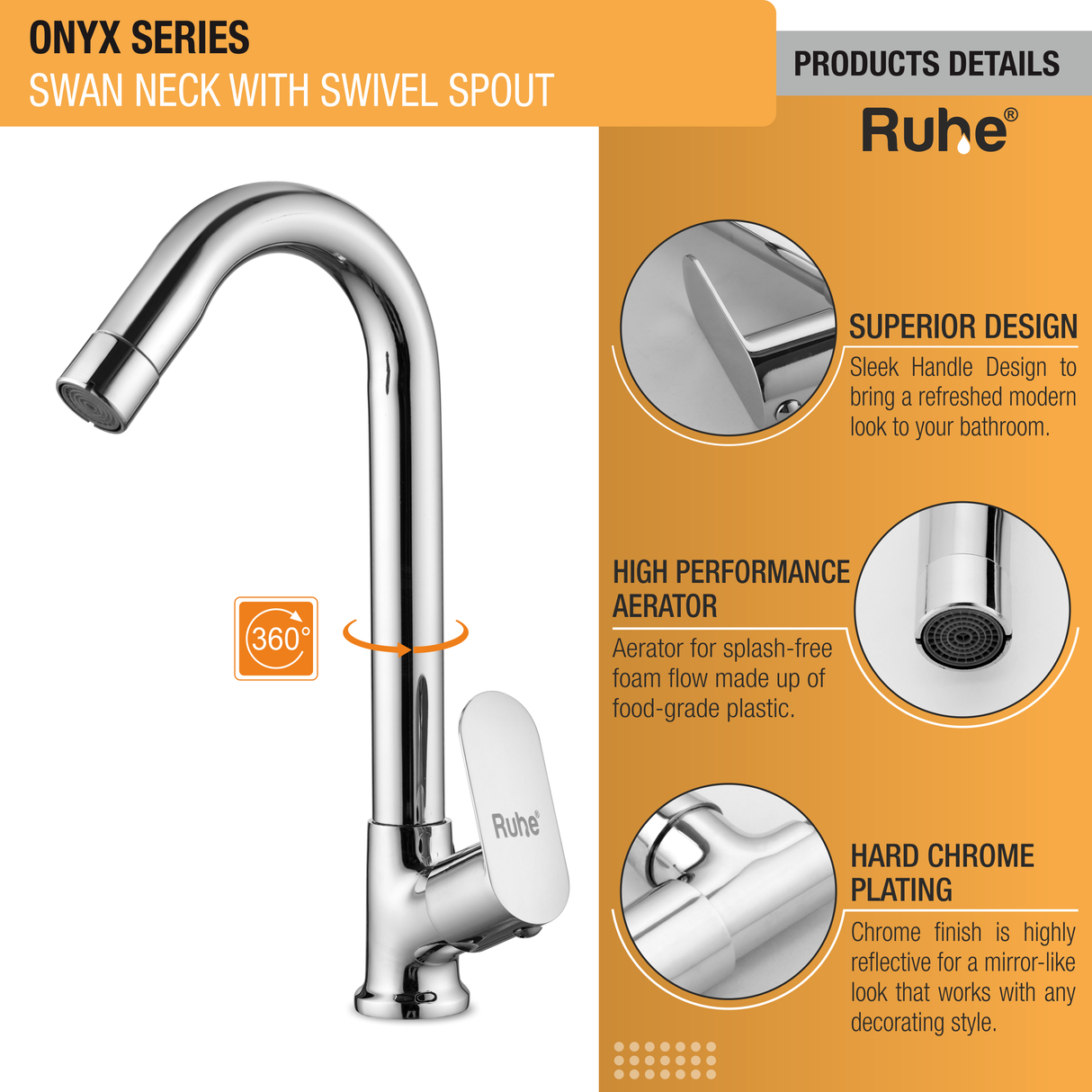 Onyx Swan Neck with Swivel Spout Faucet product details