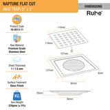 Naptune Square Flat Cut Floor Drain (5 x 5 Inches) dimensions and sizes