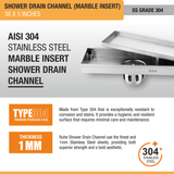 Marble Insert Shower Drain Channel (36 x 5 Inches) with Cockroach Trap (304 Grade) stainless steel