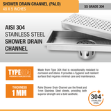 Palo Shower Drain Channel (48 x 5 Inches) with Cockroach Trap (304 Grade) stainless steel