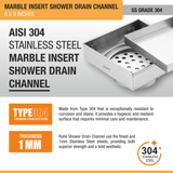 Marble Insert Shower Drain Channel (6 x 6 Inches) with Cockroach Trap (304 Grade) stainless steel