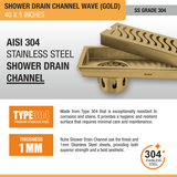 Wave Shower Drain Channel (40 x 5 Inches) YELLOW GOLD stainless steel
