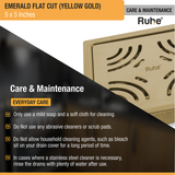 Emerald Square Flat Cut Floor Drain in Yellow Gold PVD Coating (5 x 5 Inches) care and maintenance
