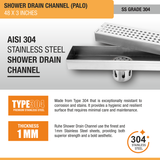 Palo Shower Drain Channel (48 x 3 Inches) with Cockroach Trap (304 Grade) stainless steel