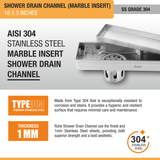 Marble Insert Shower Drain Channel (18 x 3 Inches) with Cockroach Trap (304 Grade) stainless steel