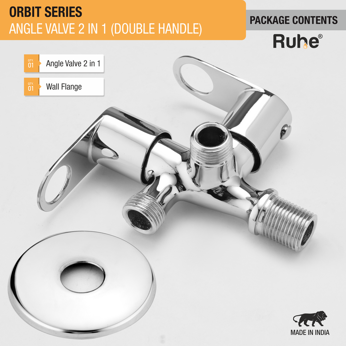 Orbit Two Way Angle Valve Brass Faucet (Double Handle) package content