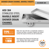 Marble Insert Shower Drain Channel (18 x 4 Inches) with Cockroach Trap (304 Grade) stainless steel