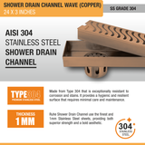 Wave Shower Drain Channel (24 x 3 Inches) ROSE GOLD/ANTIQUE COPPER stainless steel