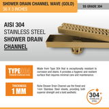 Wave Shower Drain Channel (36 x 3 Inches) YELLOW GOLD stainless steel