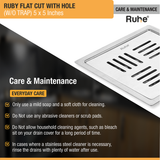 Ruby Square Flat Cut 304-Grade Floor Drain with Hole (5 x 5 Inches) care and maintenance