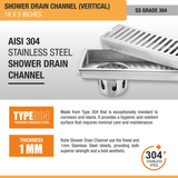 Vertical Shower Drain Channel (18 x 5 Inches) with Cockroach Trap (304 Grade) stainless steel