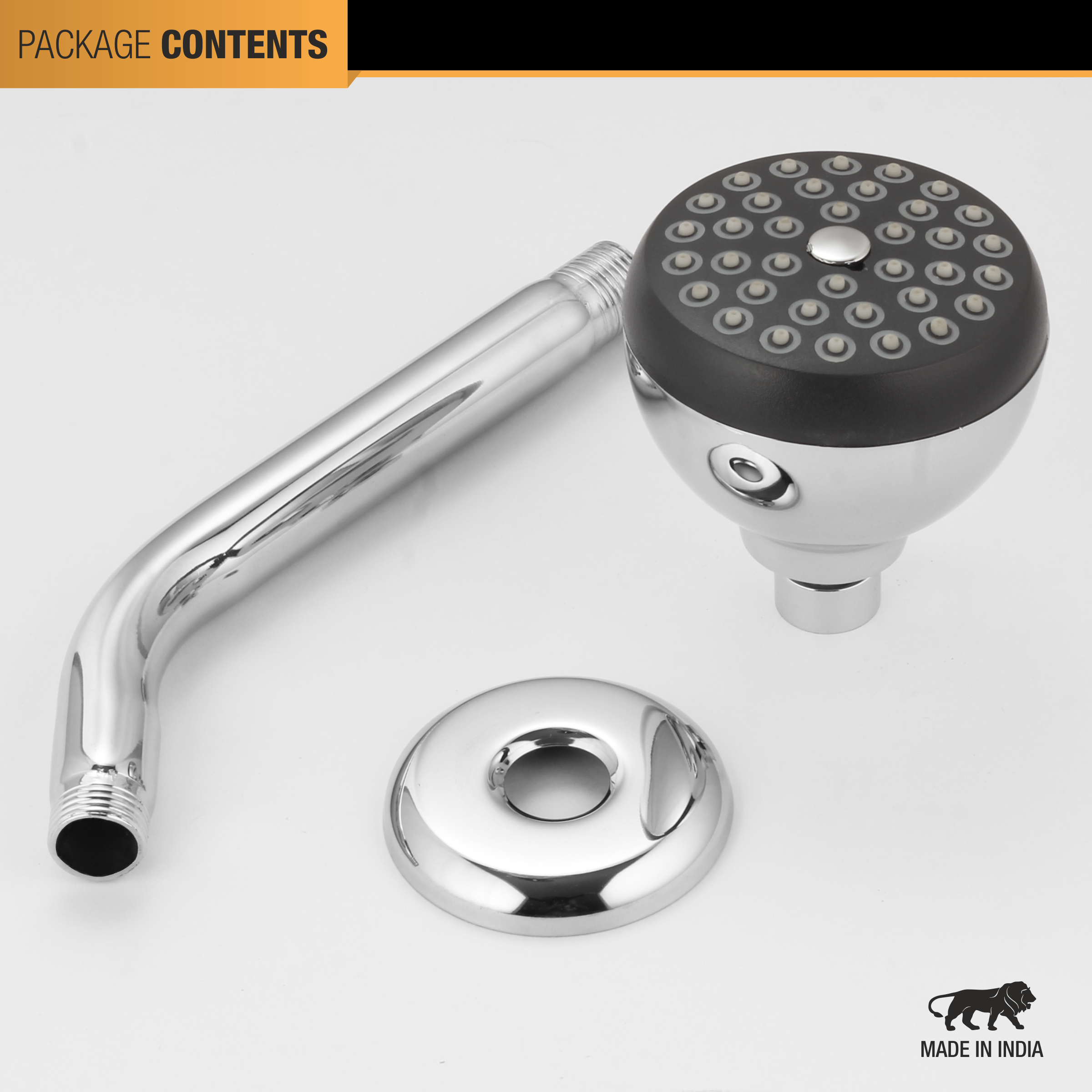 Beta Overhead Shower (3 Inches) with Shower Arm (12 Inches) package content