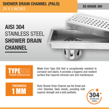 Palo Shower Drain Channel (24 x 5 Inches) with Cockroach Trap (304 Grade) stainless steel