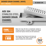Wave Shower Drain Channel (36 X 3 Inches) with Cockroach Trap (304 Grade) stainless steel