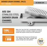 Palo Shower Drain Channel (18 X 3 Inches) with Cockroach Trap (304 Grade) stainless steel