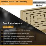 Sapphire Square Flat Cut Floor Drain in Yellow Gold PVD Coating (6 x 6 Inches) care and maintenance