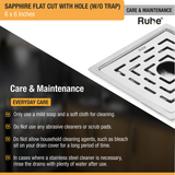 Sapphire Square Flat Cut 304-Grade Floor Drain with Hole (6 x 6 Inches) care and maintenance