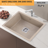 Quartz Single Bowl Sand Choco Kitchen Sink (24 x 18 x 9 inches) installed