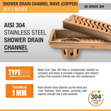 Wave Shower Drain Channel (36 x 5 Inches) ROSE GOLD/ANTIQUE COPPER stainless steel