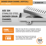 Vertical Shower Drain Channel (24 x 3 Inches) with Cockroach Trap (304 Grade) stainless steel