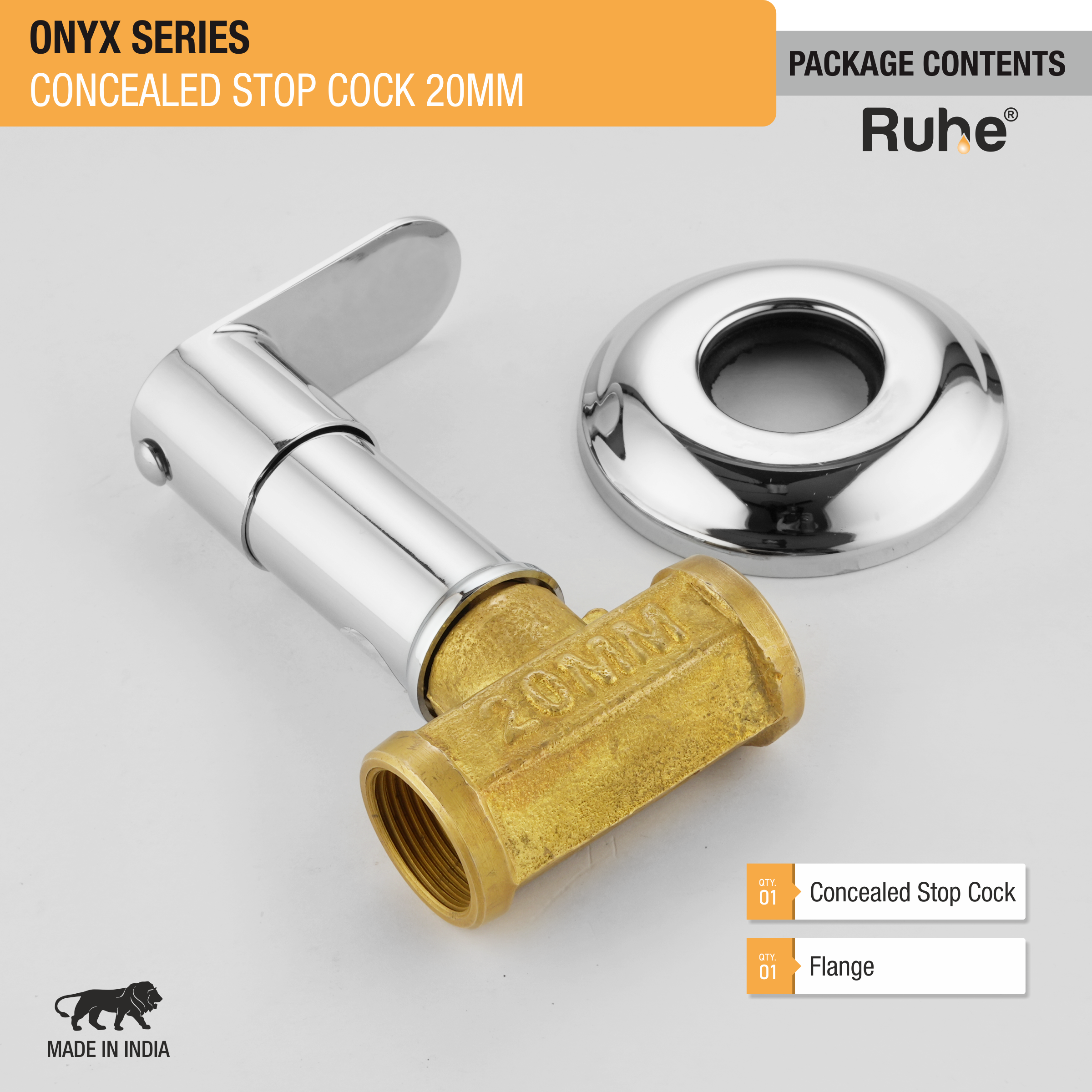 Onyx Concealed Stop Valve Brass Faucet (20mm) package content