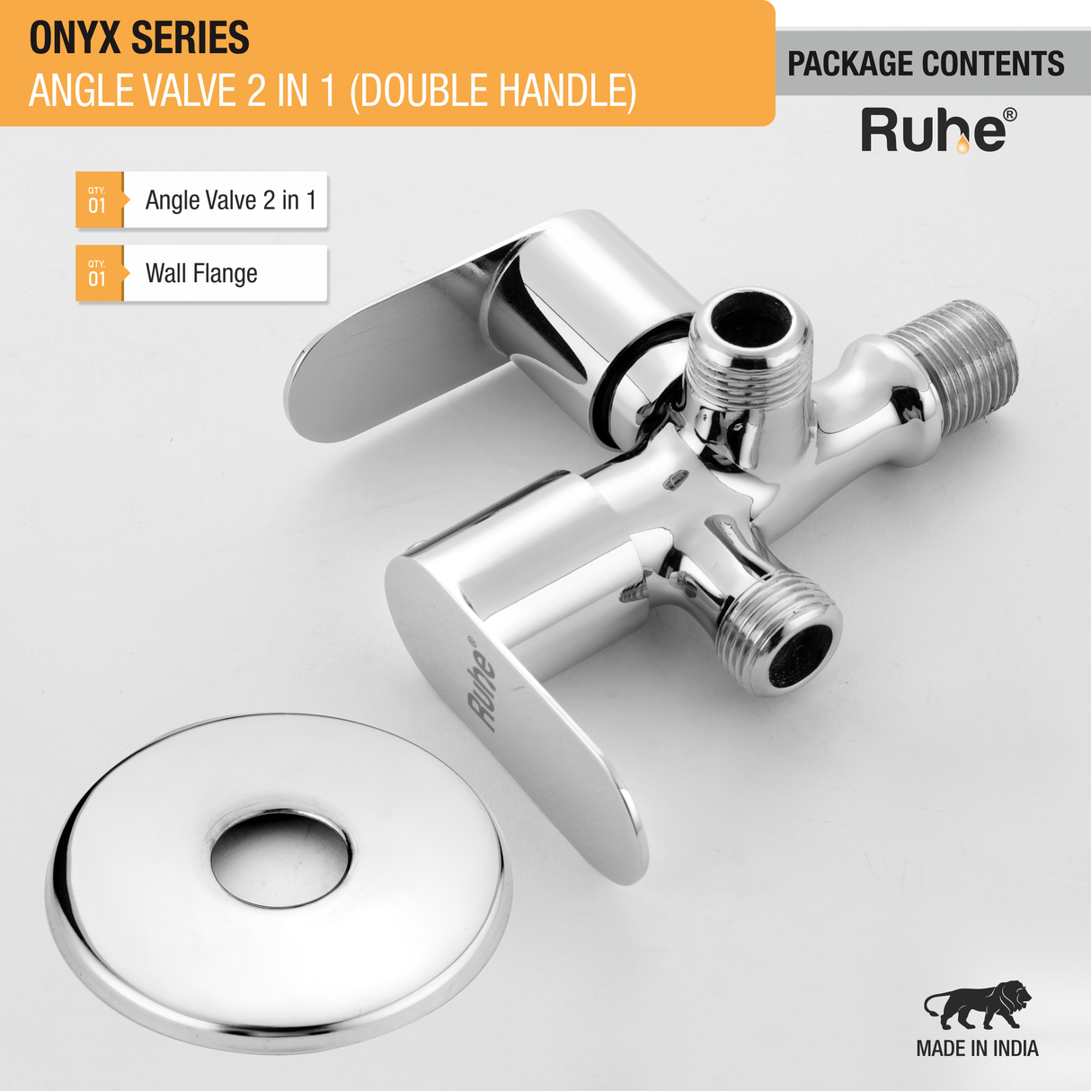 Onyx Two Way Angle Valve Brass Faucet (Double Handle) package content