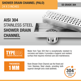 Palo Shower Drain Channel (24 x 3 Inches) with Cockroach Trap (304 Grade) stainless steel