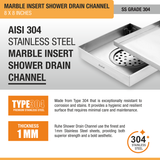 Marble Insert Shower Drain Channel (8 x 8 Inches) with Cockroach Trap (304 Grade) stainless steel