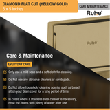 Diamond Square Flat Cut Floor Drain in Yellow Gold PVD Coating (5 x 5 Inches) care and maintenance