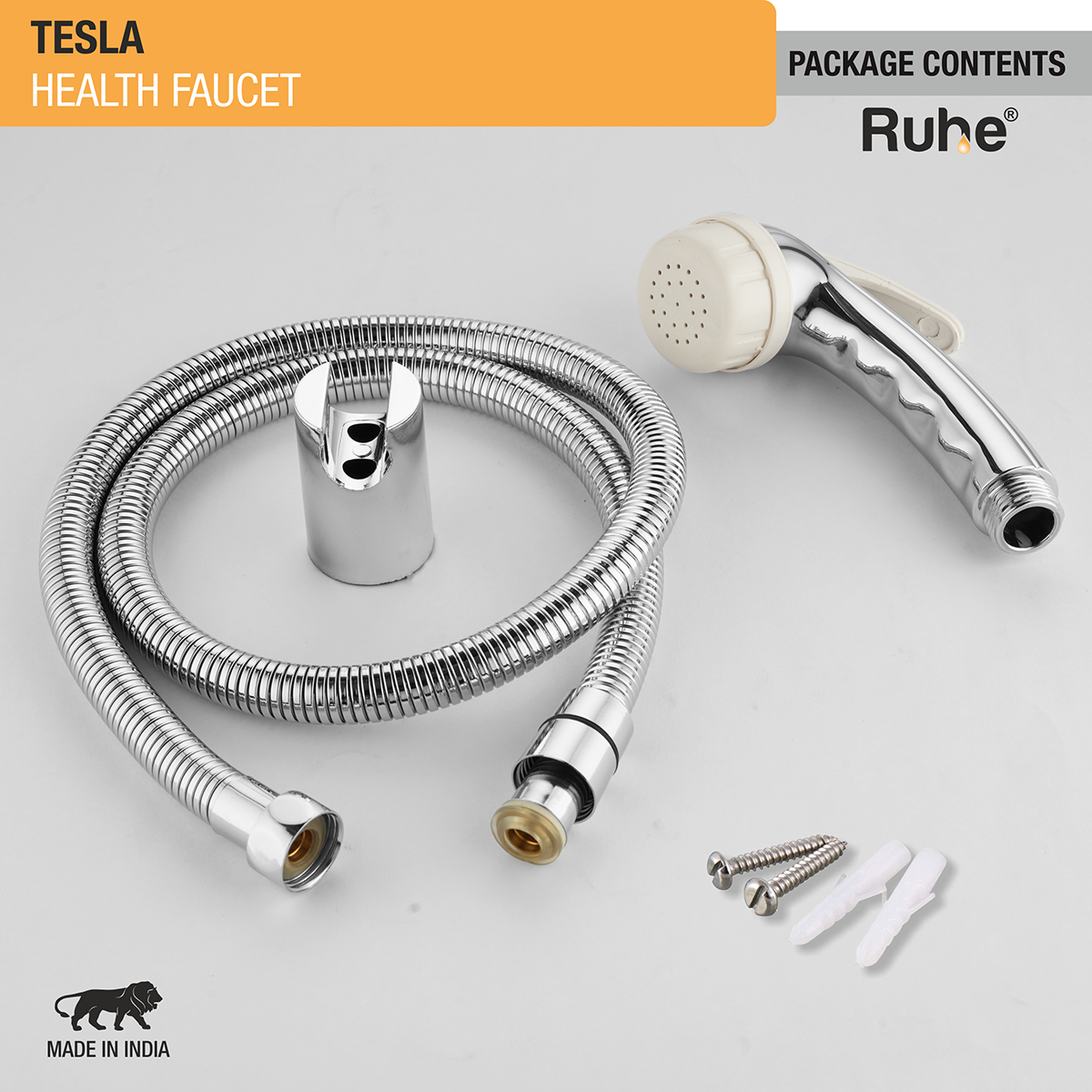 Tesla Health Faucet with Braided 1 Meter Flexible Hose (304 Grade) and Hook - by Ruhe®