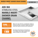 Marble Insert Shower Drain Channel (12 x 12 Inches) with Cockroach Trap (304 Grade) stainless steel