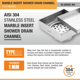 Marble Insert Shower Drain Channel (4 x 4 Inches) with Cockroach Trap (304 Grade) stainless steel