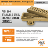 Wave Shower Drain Channel (40 x 4 Inches) YELLOW GOLD stainless steel