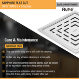 Sapphire Square Flat Cut 304-Grade Floor Drain (5 x 5 Inches) care and maintenance