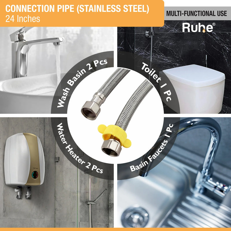 Geyser Connection Pipe 304 Grade SS 24" (Pack of 2) - by Ruhe