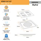 Venus Square Premium Flat Cut Floor Drain (6 x 6 Inches) dimensions and size