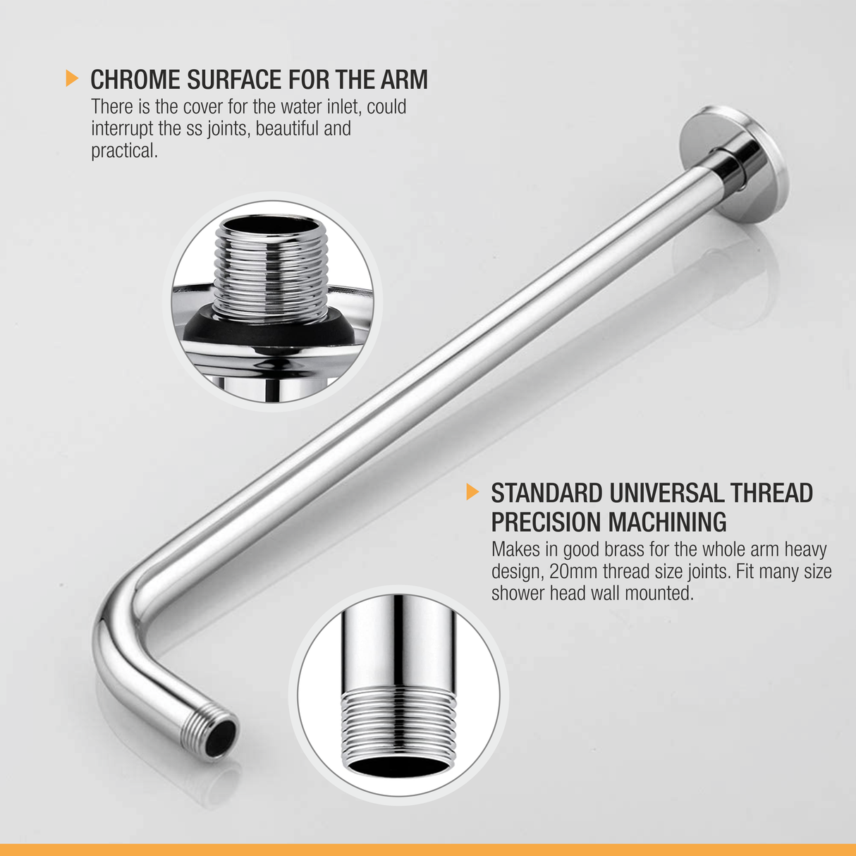 Round Full Bend Shower Arm (12 Inches) with Flange - by Ruhe