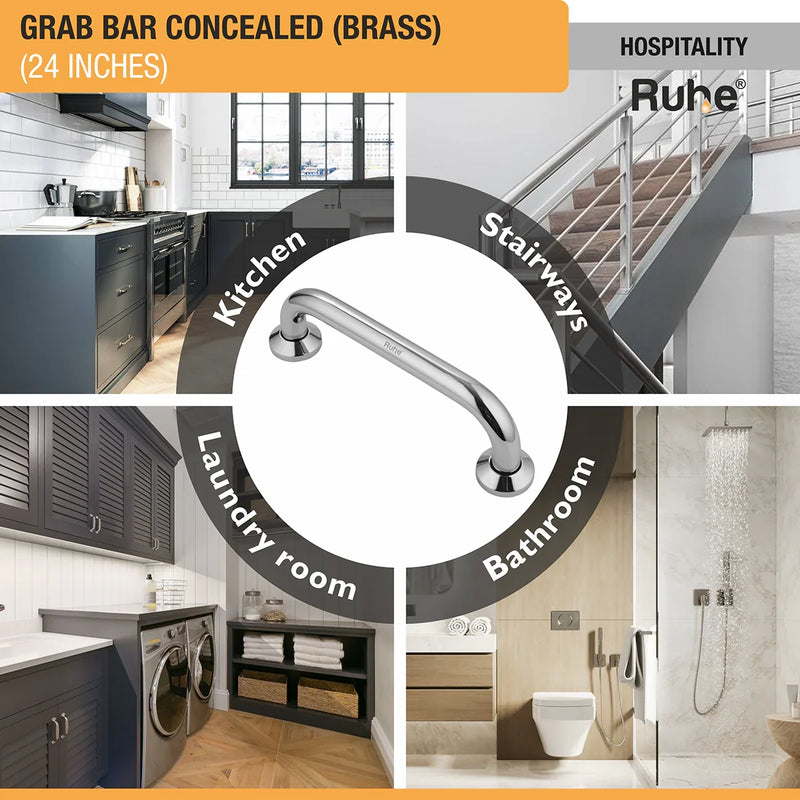 Brass Grab Bar Concealed (24 inches) - by Ruhe